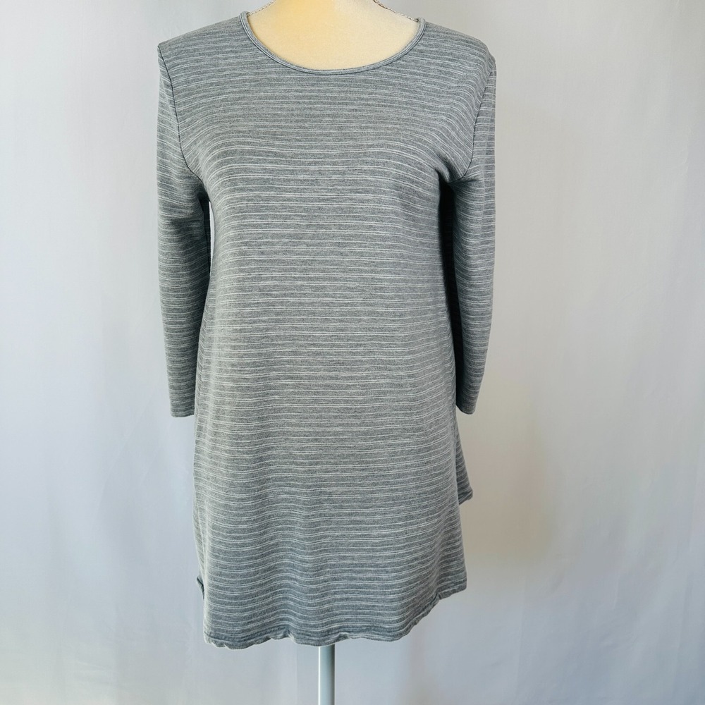 Garnet HIll Dress Women M Gray Striped Jersey 3/4 Sleeve Leisure Stretch Minimal